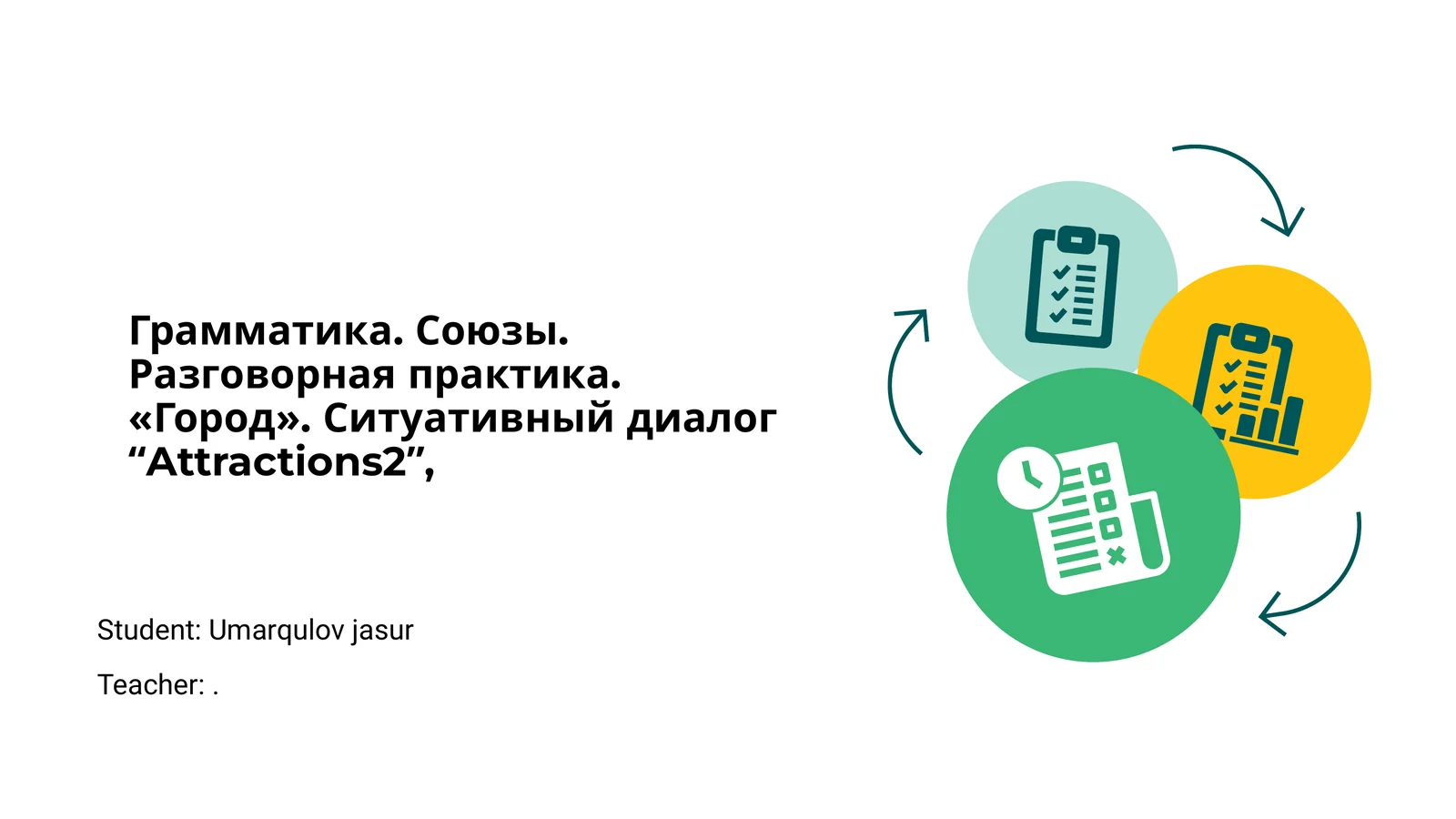 Грамматика. Союзы. Разговорная практика. «Город». Ситуативный диалог "Attractions2"